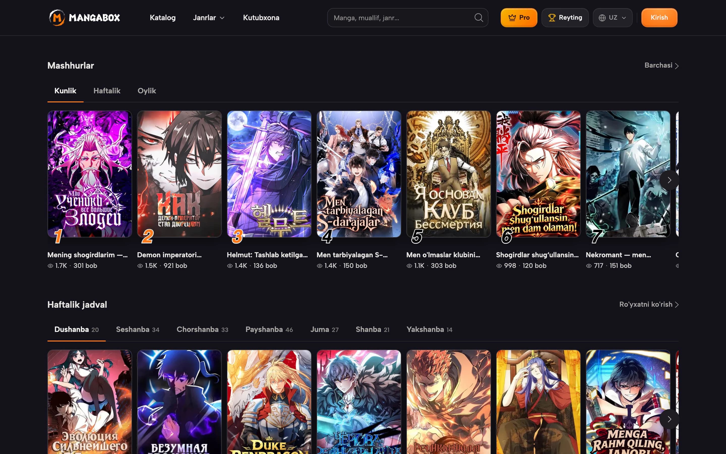 Popular manga, manhwa and webtoons in Uzbek, ranked daily, weekly and monthly